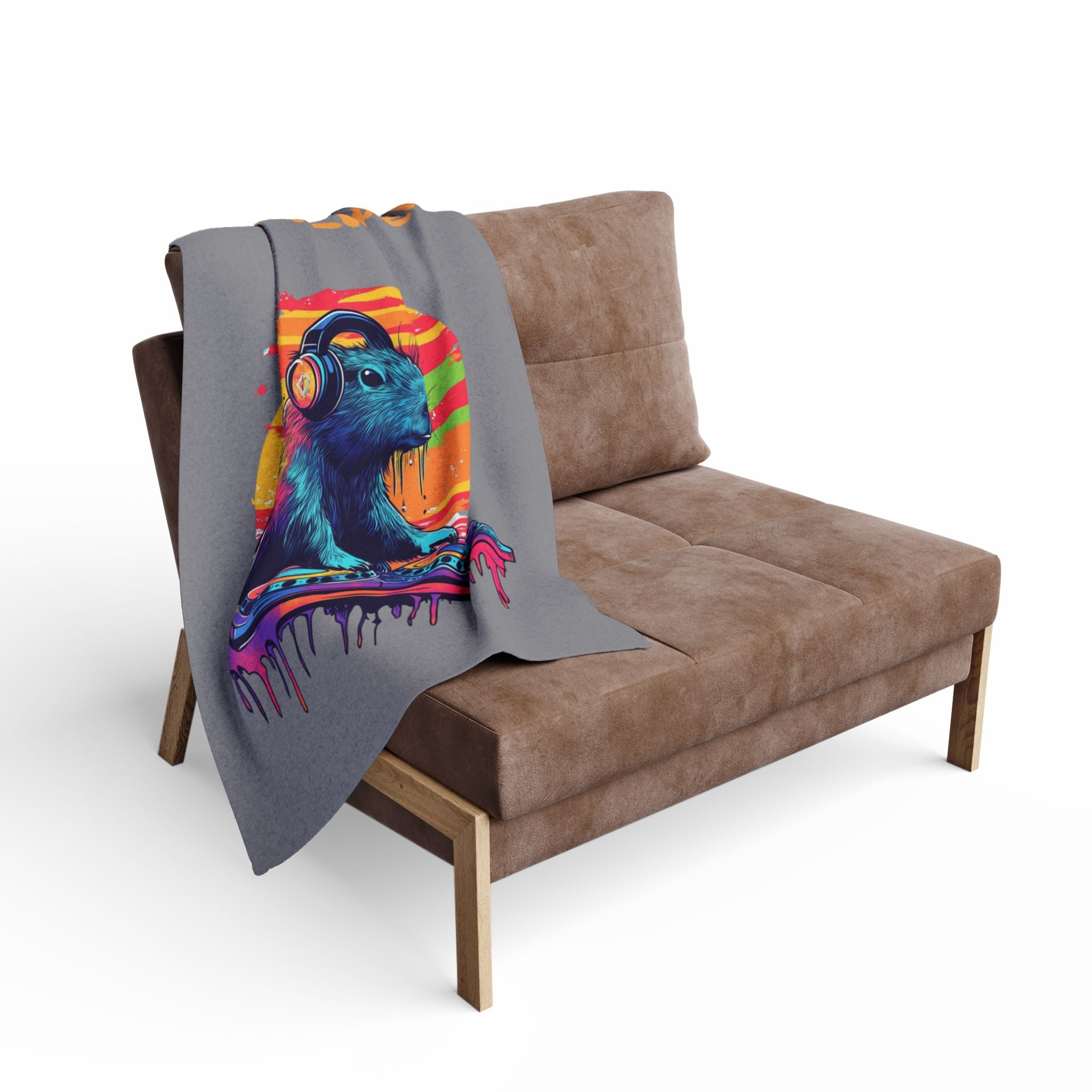 DJ Capybara Fleece Blanket | Music Lover Throw, Cozy Chill Vibes