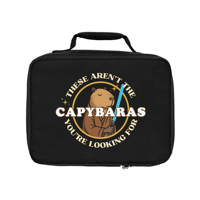 Black lunchbox with Obi-Wan Capybara design and text "These Aren't the Capybaras You're Looking For
