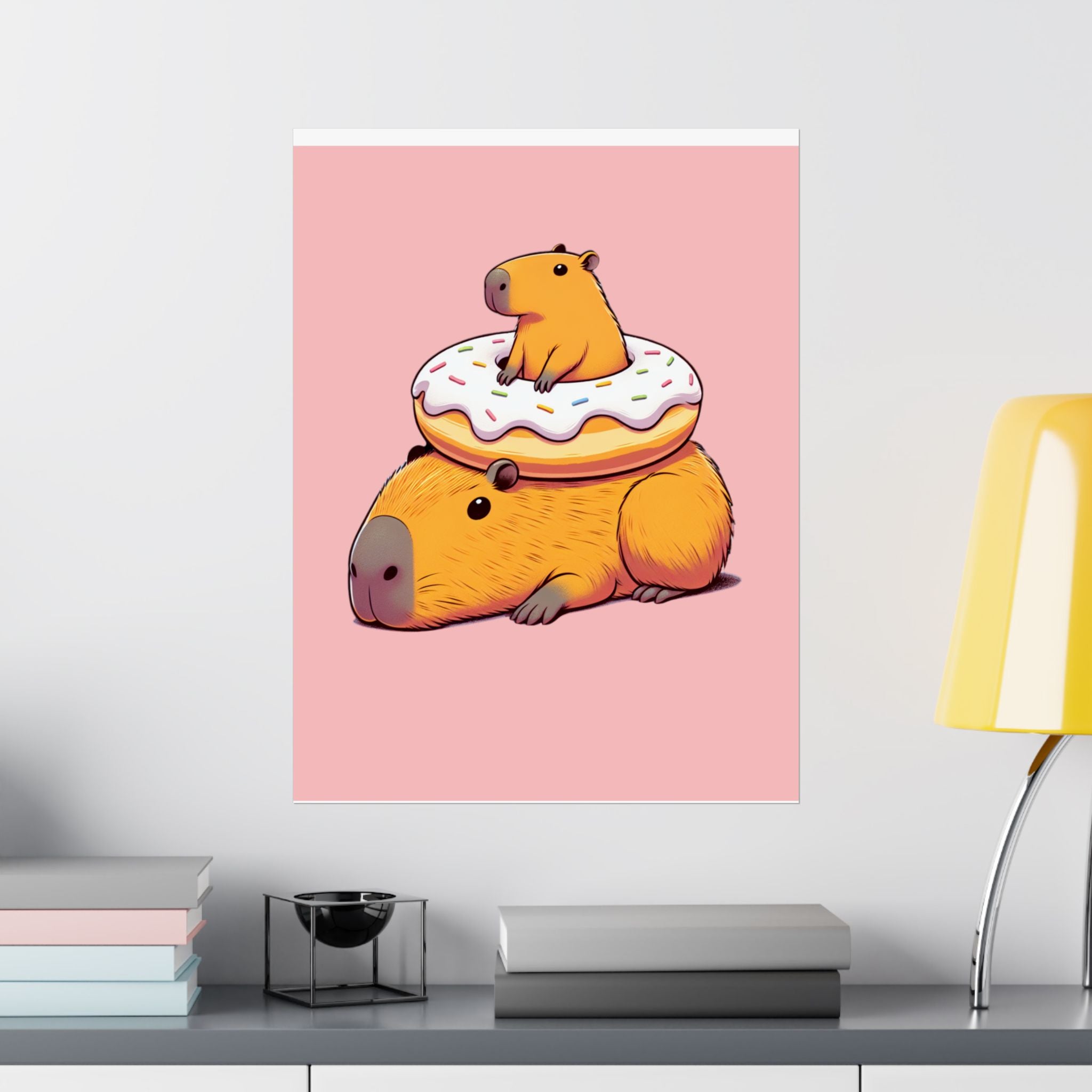 Cute & Funny Capybara Wall Art Print – Capybara Donut Bliss
