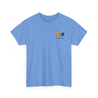 "I'm working"- Funny Grilling Capybara Left Logo Heavy Tee