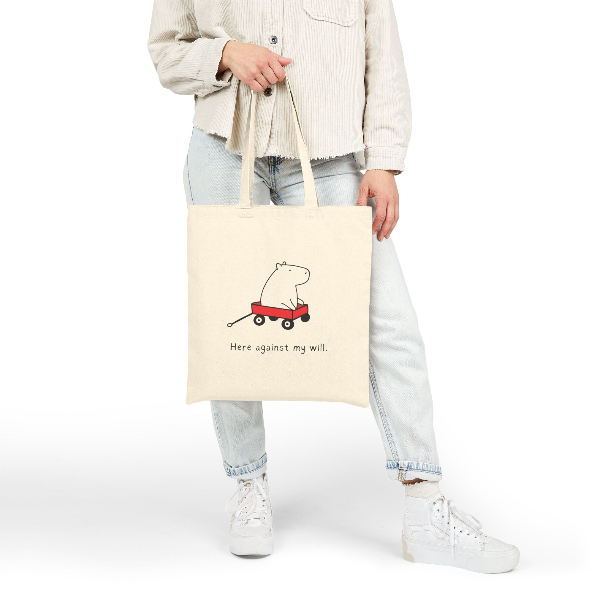 Here Against My Will Capybara Canvas Tote Bag