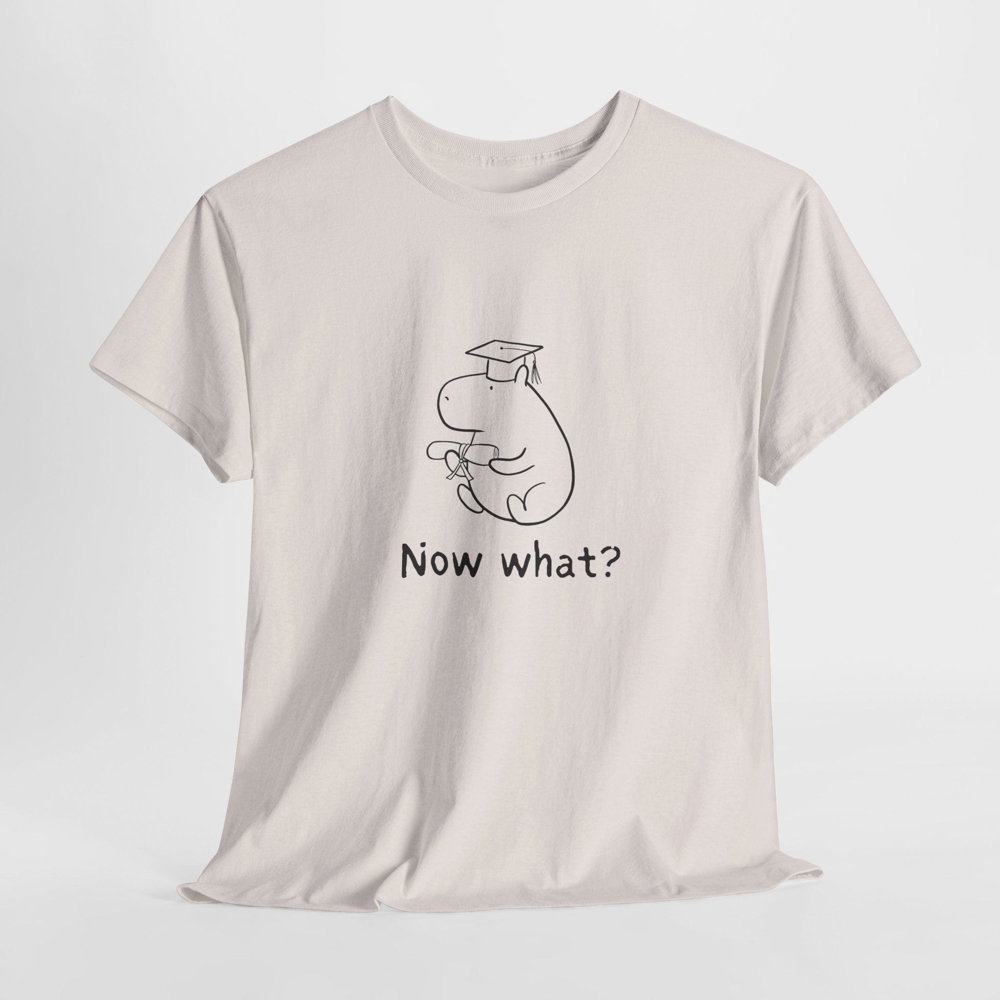 Funny Graduation Shirt – “Now What?” Capybara Heavy Tee