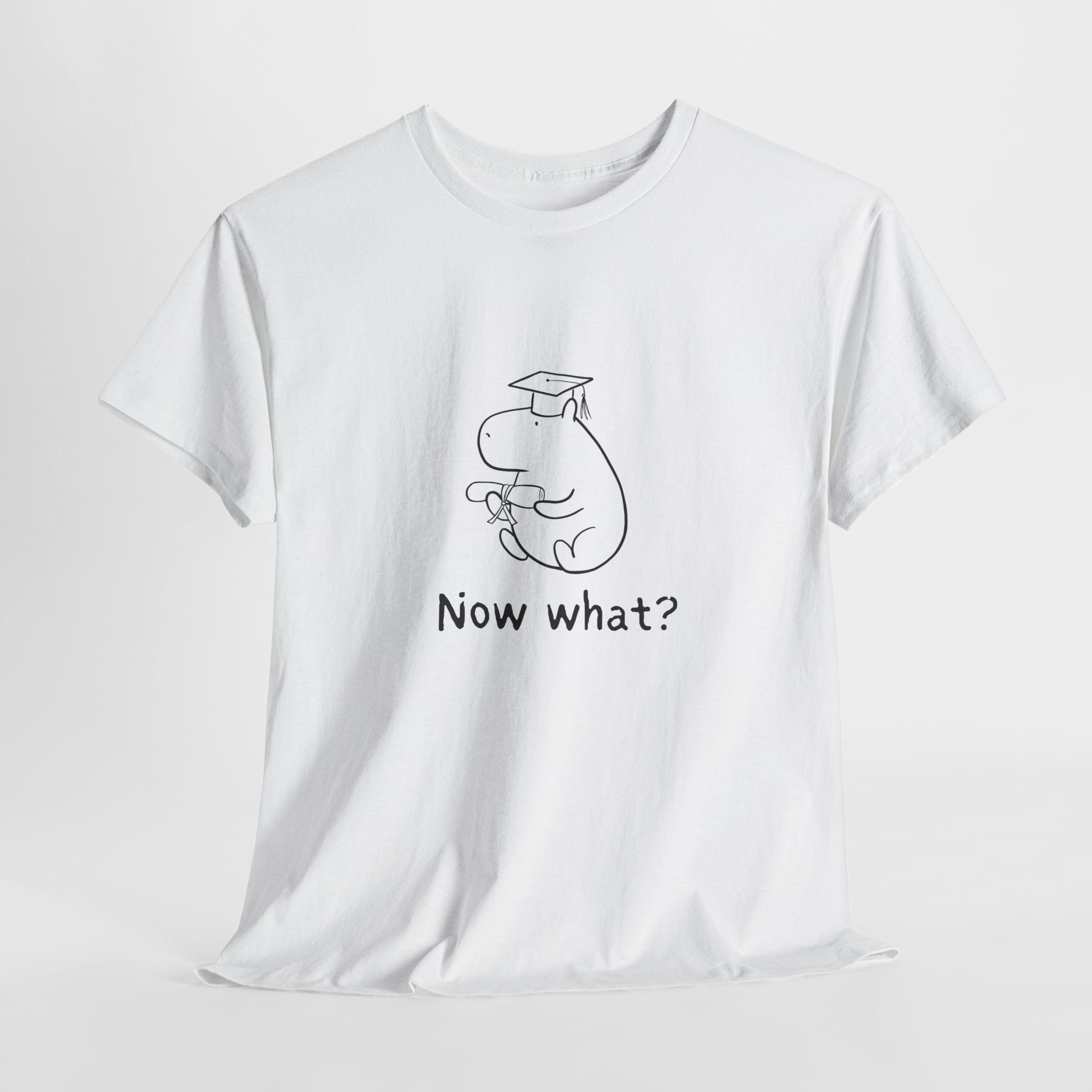 Funny Graduation Shirt – “Now What?” Capybara Heavy Tee