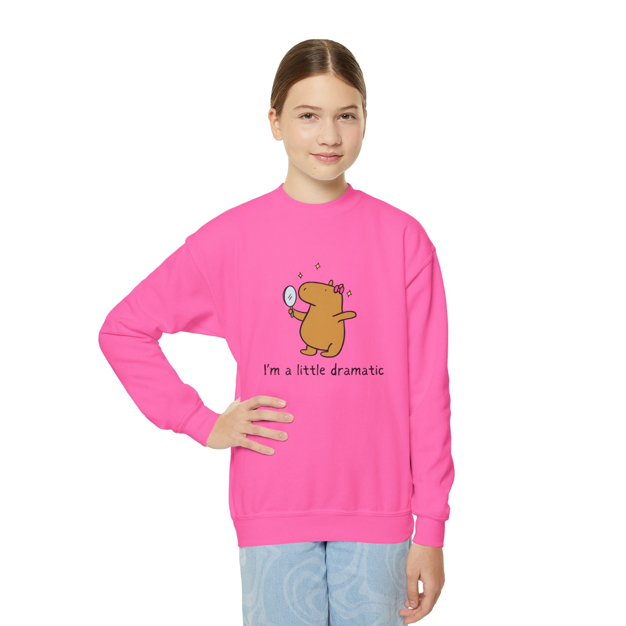 "I'm a little dramatic" Capybara Youth Crewneck Sweatshirt