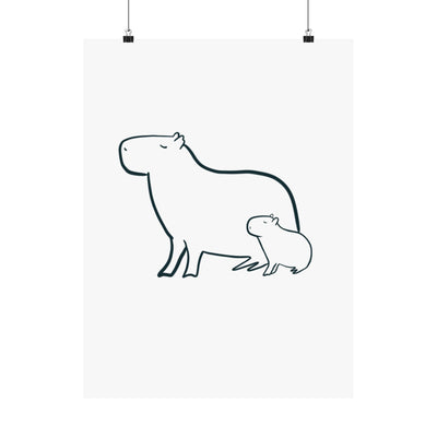 Minimalist Capybara Wall Art – Mama & Baby Line Drawing | Nursery & Family Print
