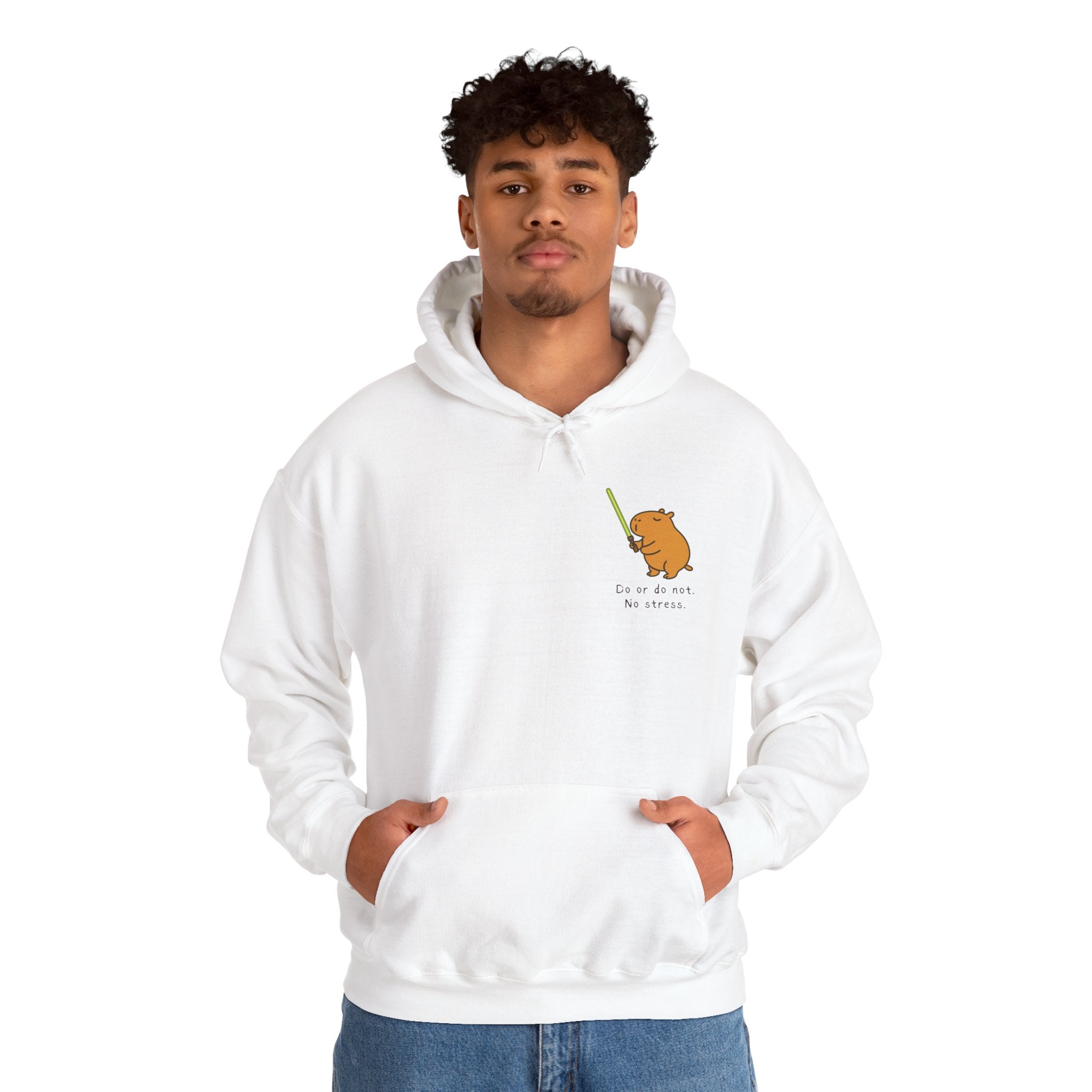 Do or Do Not. No Stress. Hoodie — Minimal Jedi Capybara Hoodie for Adults | Calm Nerd Sweatshirt