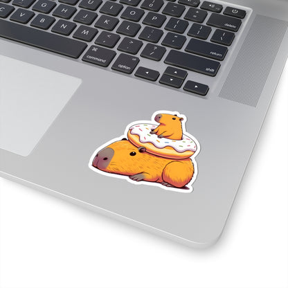 Capybara Donut Sticker — Cute Capybara Vinyl Kiss-Cut Decal for Laptops & Water Bottles