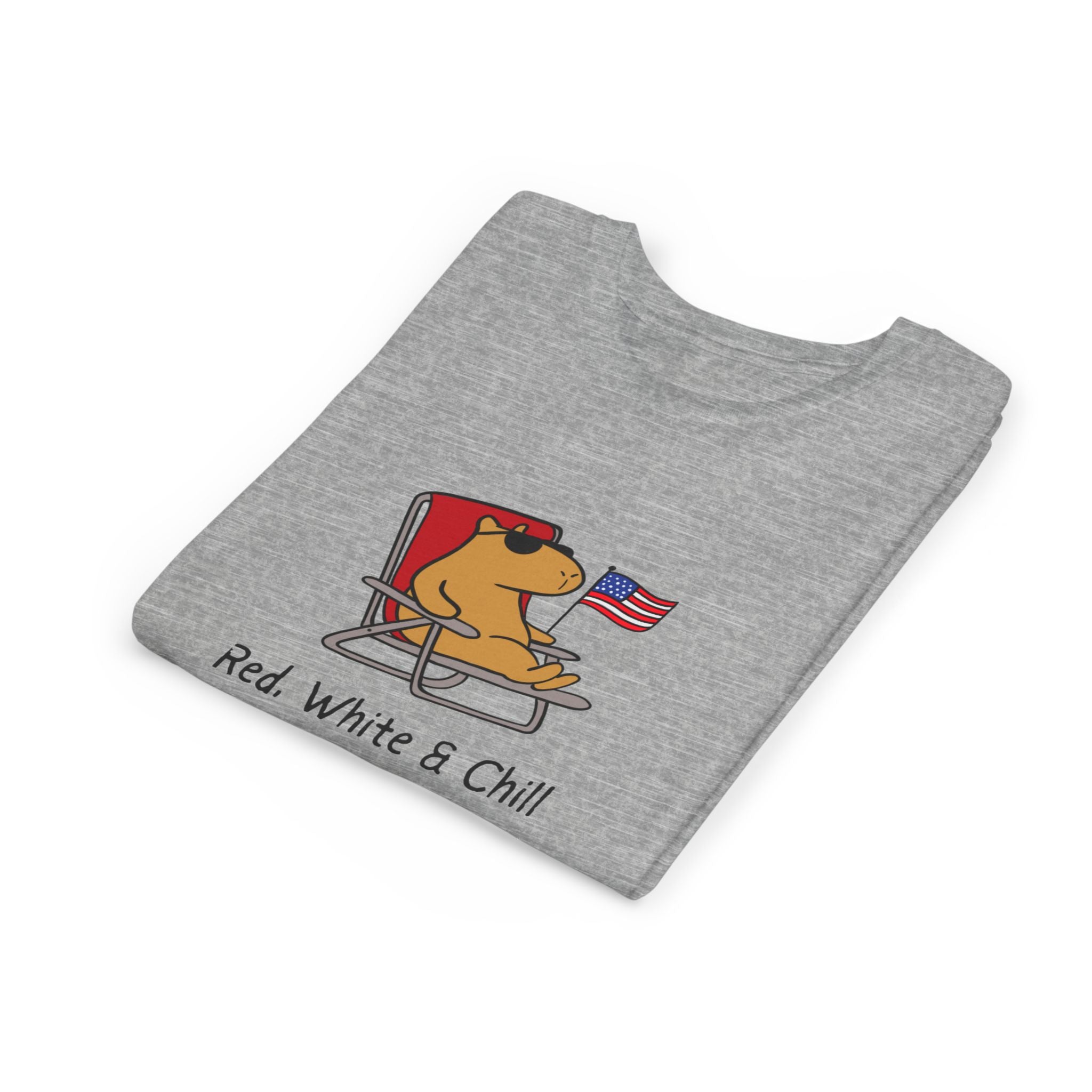 Kids USA Shirt – "Red, White & Chill" Patriotic Capybara Youth Tee