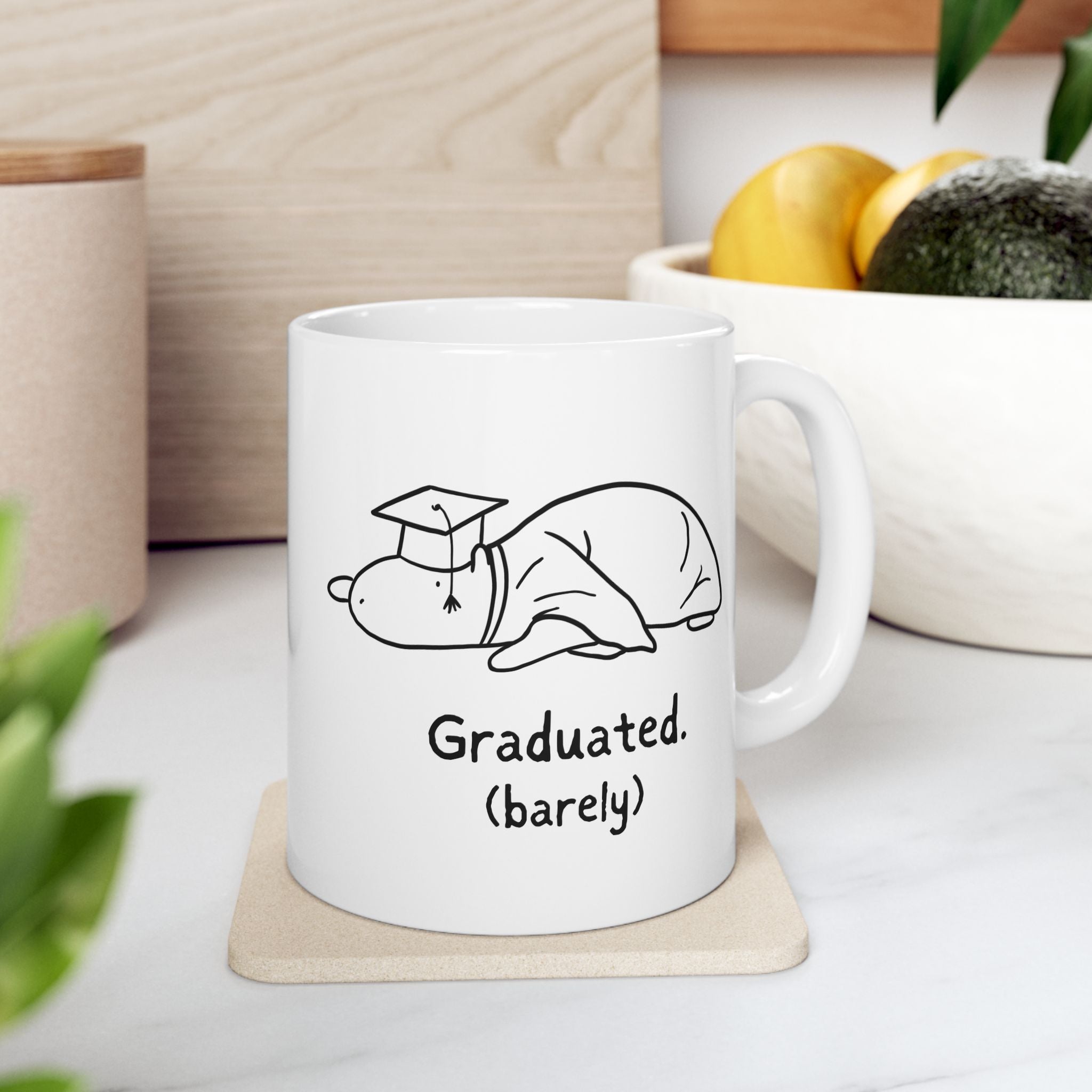 Funny Graduation Mug – “Graduated (Barely)” Capybara Coffee Mug