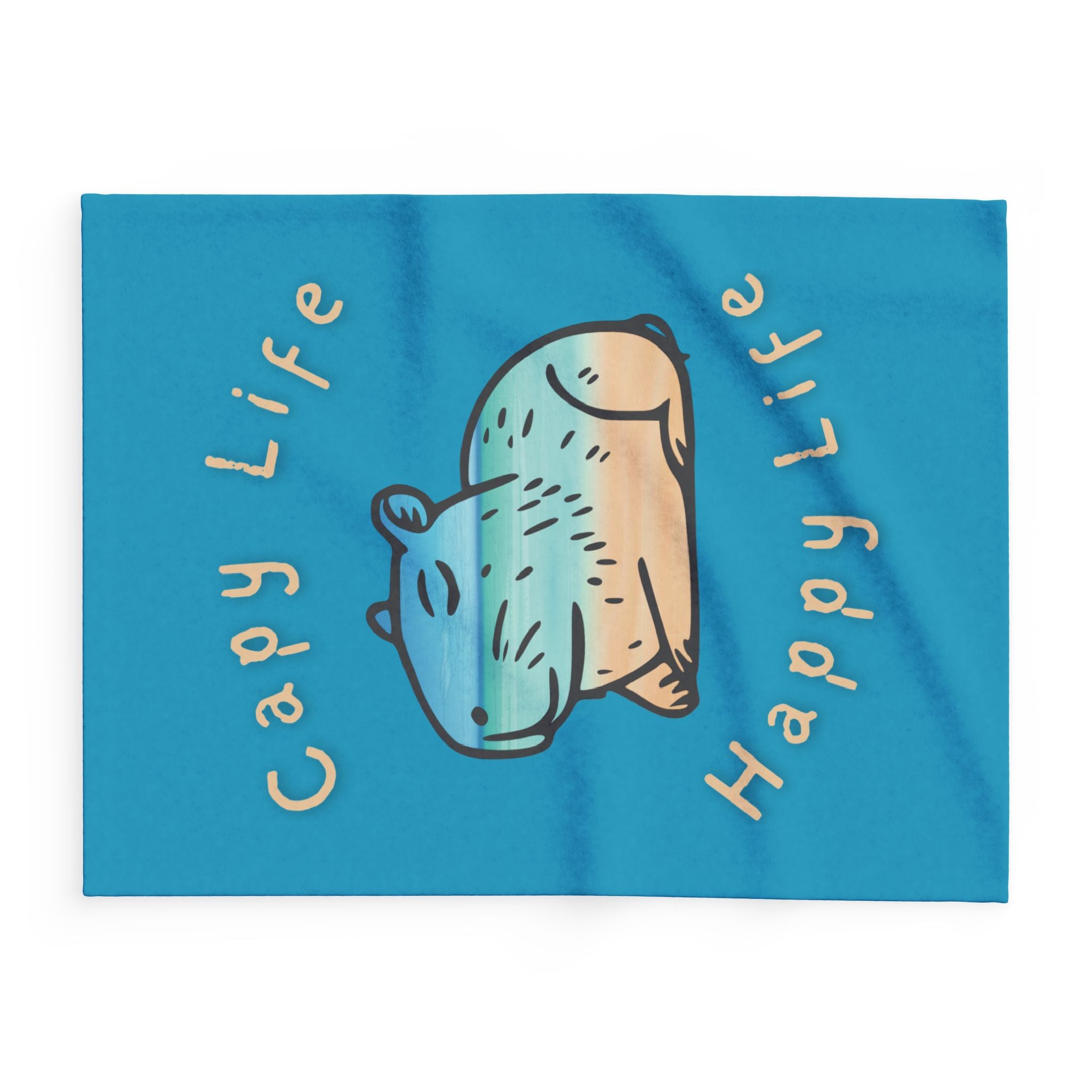 Capybara Beach Scene Blanket – “Capy Life Happy Life” Relaxing Sunset Animal Design