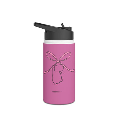 Personalized Kids Capybara Water Bottle with Straw – Pink Coquette Ribbon Kids Bottle