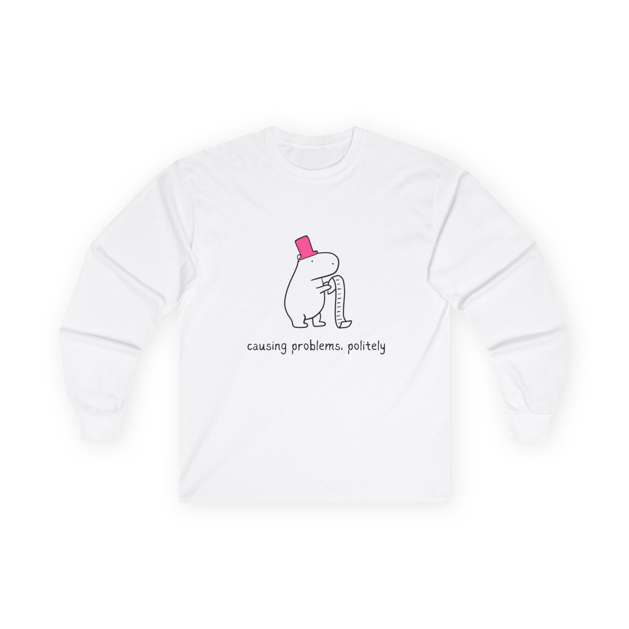 Funny Minimalist Long Sleeve Tee - Capybara Causing Problems Politely