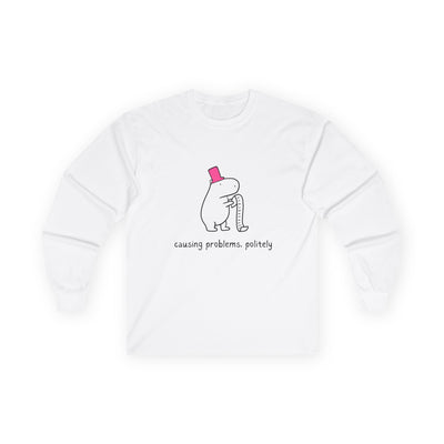 Funny Minimalist Long Sleeve Tee - Capybara Causing Problems Politely