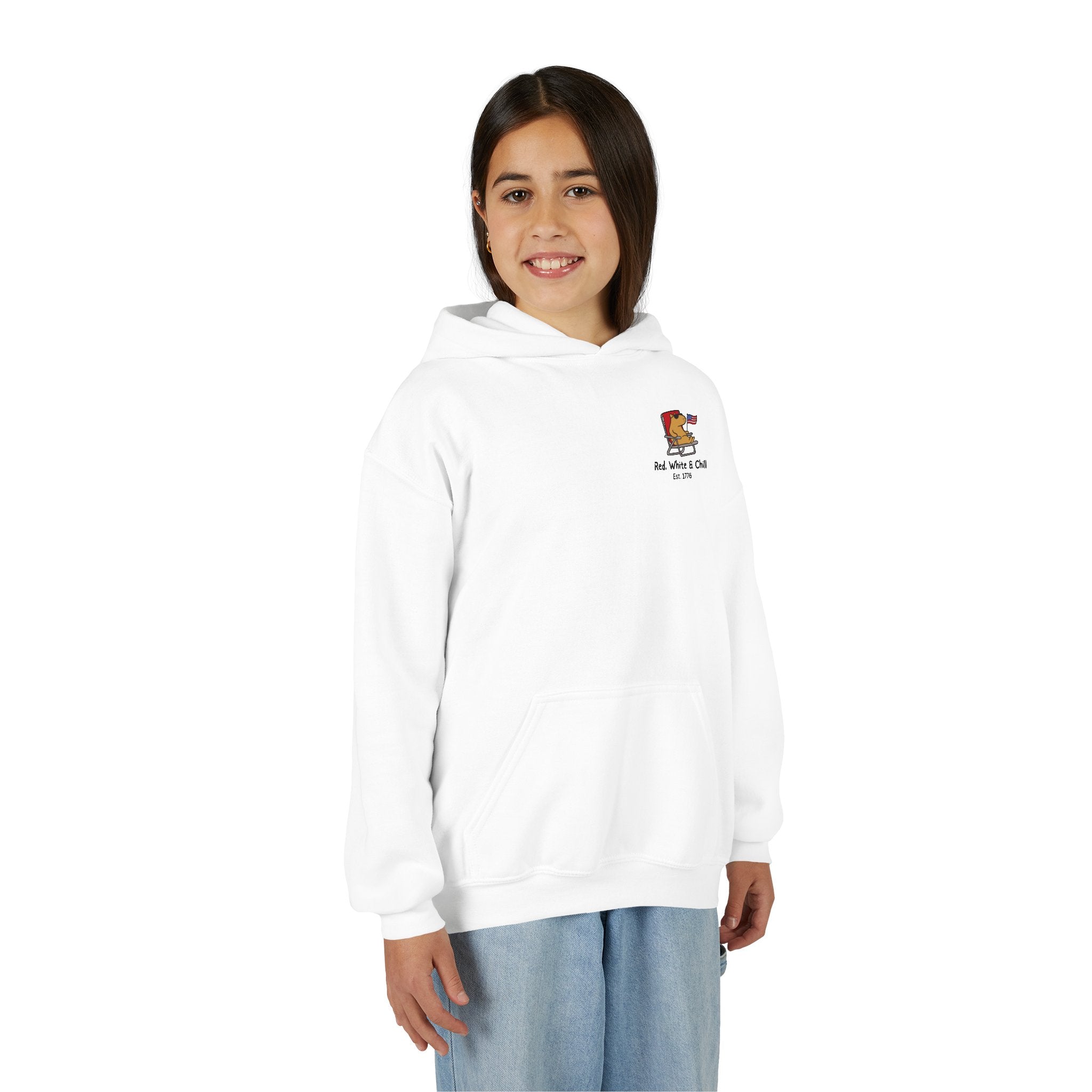 Funny Patriotic Capybara "Red, White & Chill" Kids Youth Hoodie