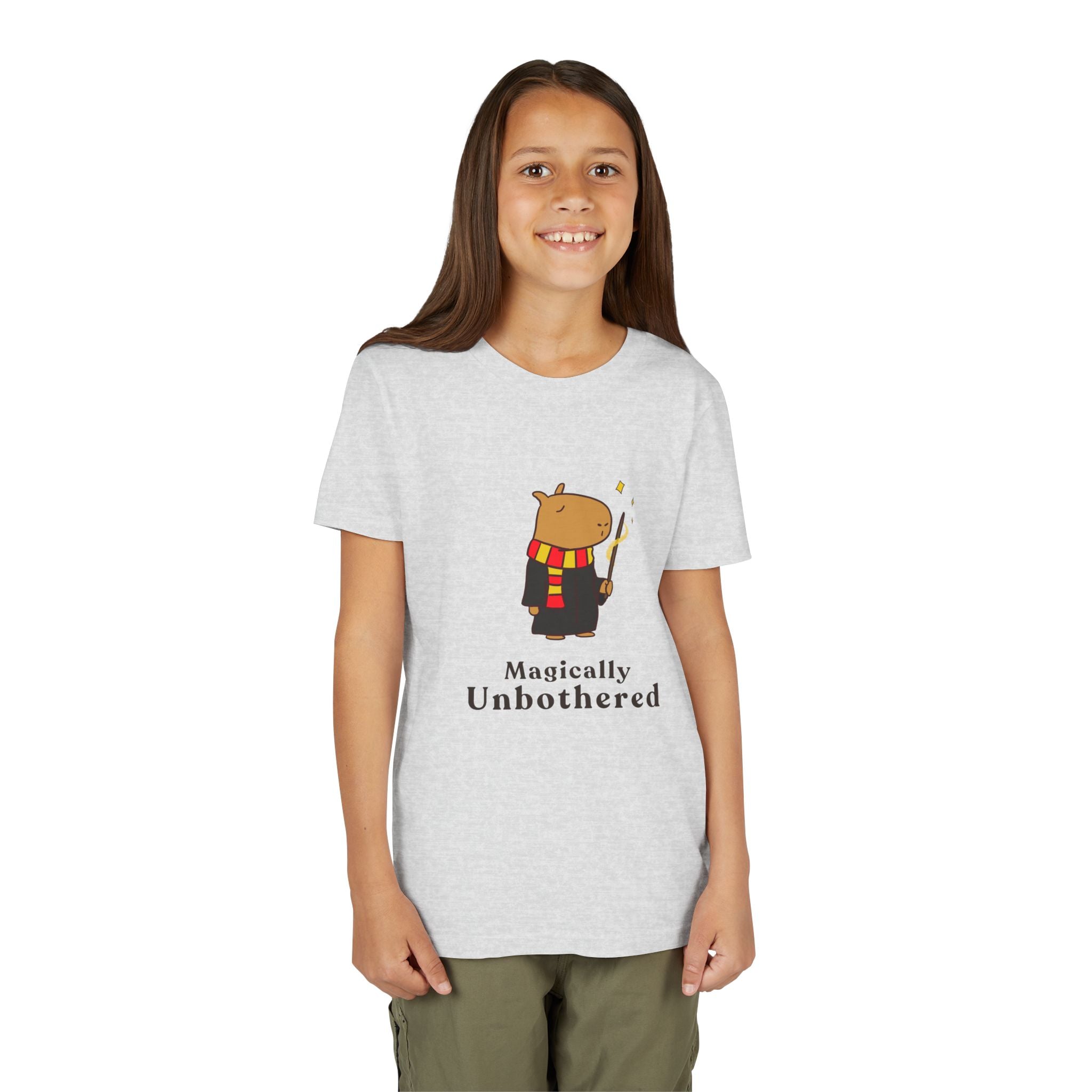 Magically Unbothered Kids Shirt | Chill Wizard Capybara Graphic Youth Tee