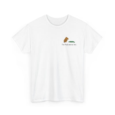 "I've had worse lies" - Funny Golf Capybara Left Logo Heavy Tee