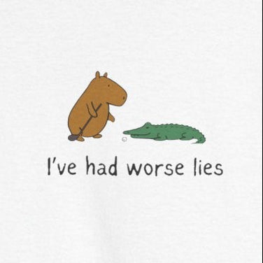 "I've had worse lies" - Funny Golf Capybara Left Logo Heavy Tee