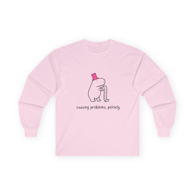 Funny Minimalist Long Sleeve Tee - Capybara Causing Problems Politely