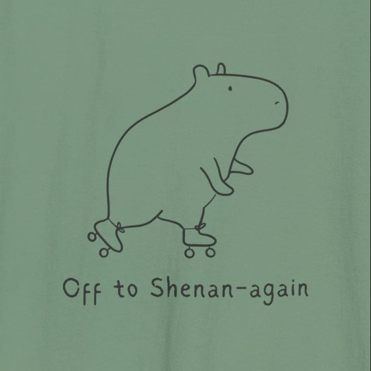 Green tank top with a capybara graphic and text on a white background