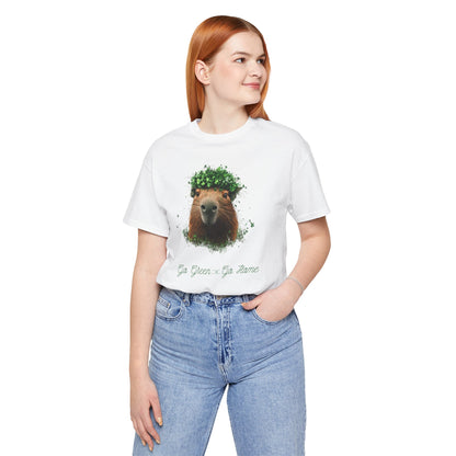 St Patrick's Day Go Green or Go Home Tee - St Patrick's Day Feeling Lucky Tee - Green Clover Capybara Unisex Jersey Short Sleeve Shirt