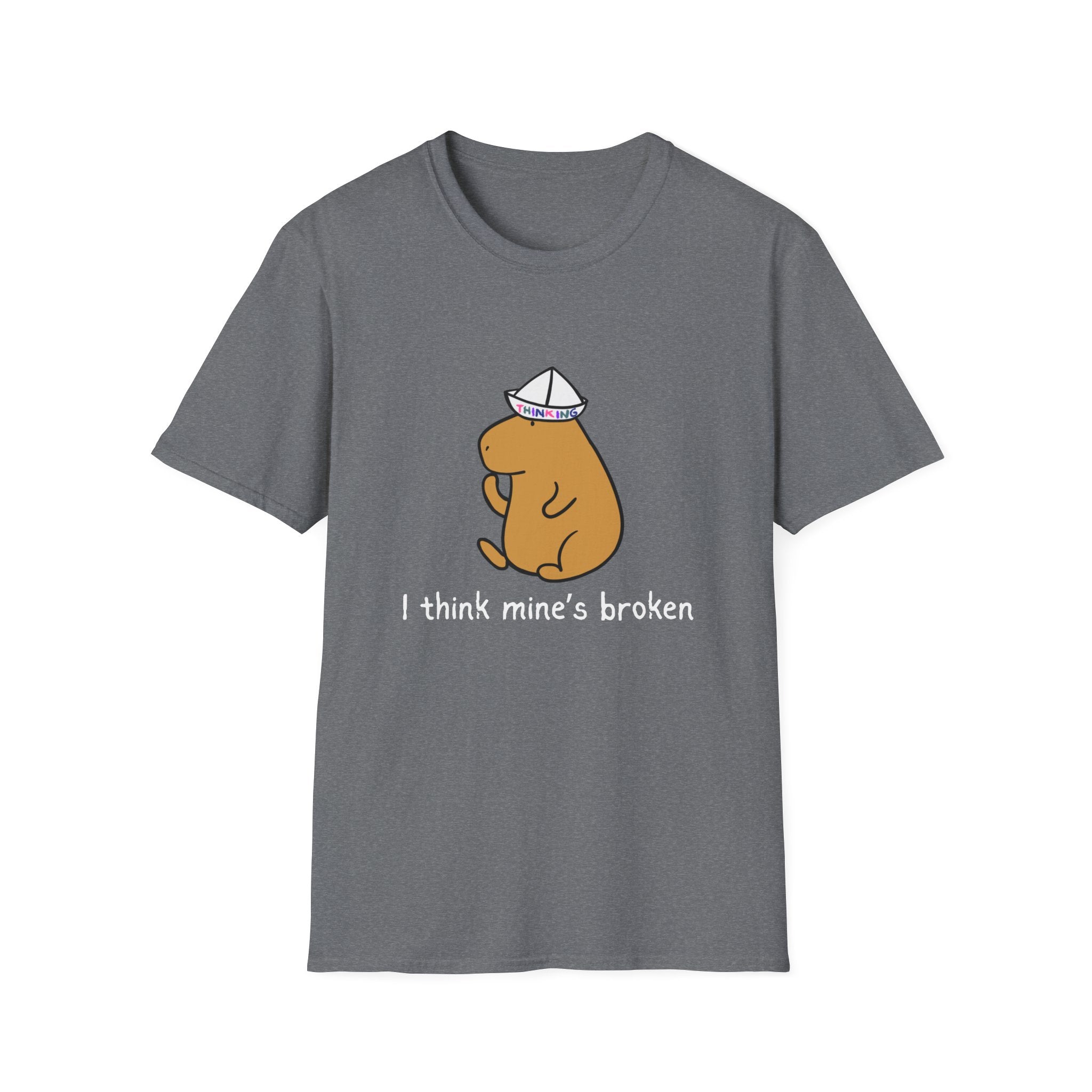 "I think mine's broken" Capybara Thinking Cap Softstyle Adult Tee