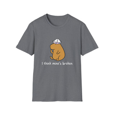 "I think mine's broken" Capybara Thinking Cap Softstyle Adult Tee