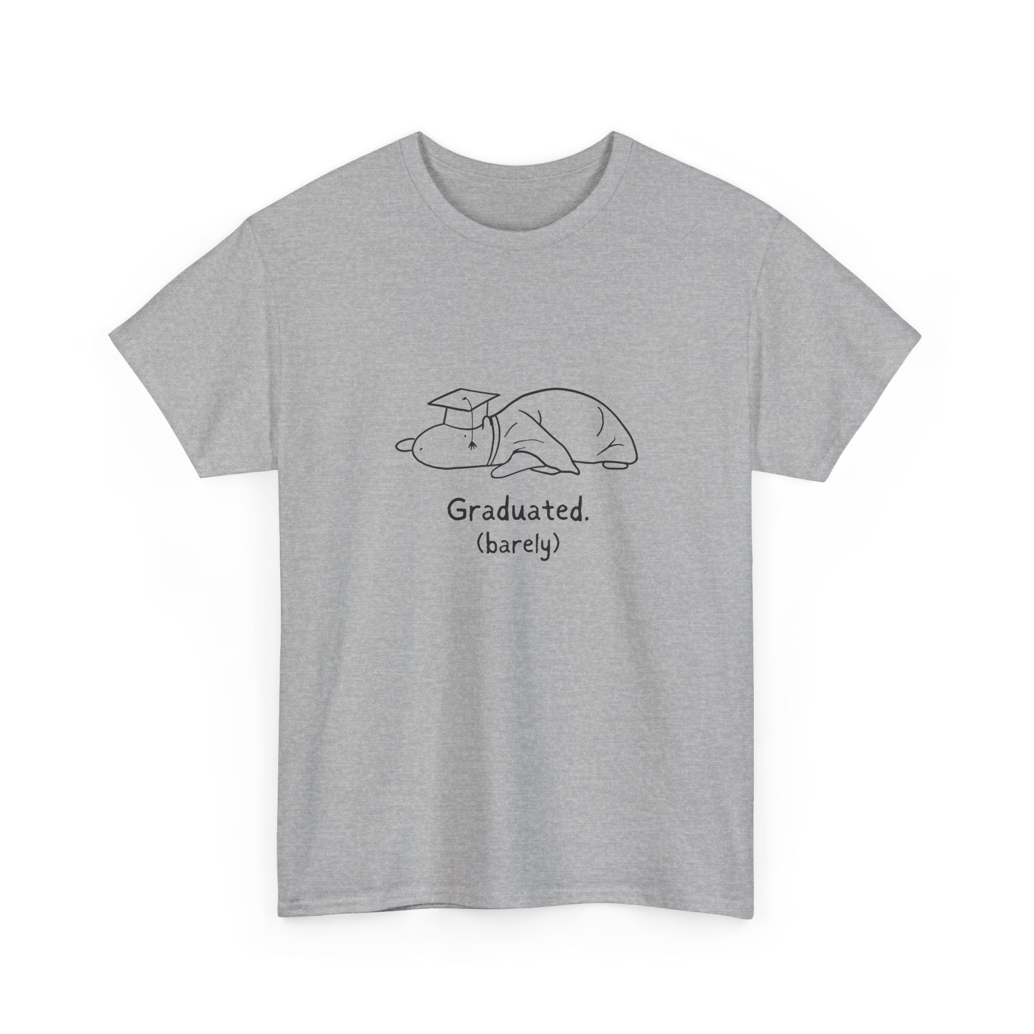 Funny Graduation Shirt – “Graduated (Barely)” Capybara Heavy Tee