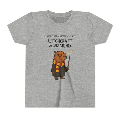 Whimsical Youth Tee - Capybara School of Witchcraft & Wizardry, Funny Hairy Potter Parody | Magical Fandom Gift |  Youth Hairy Potter Unisex Tee