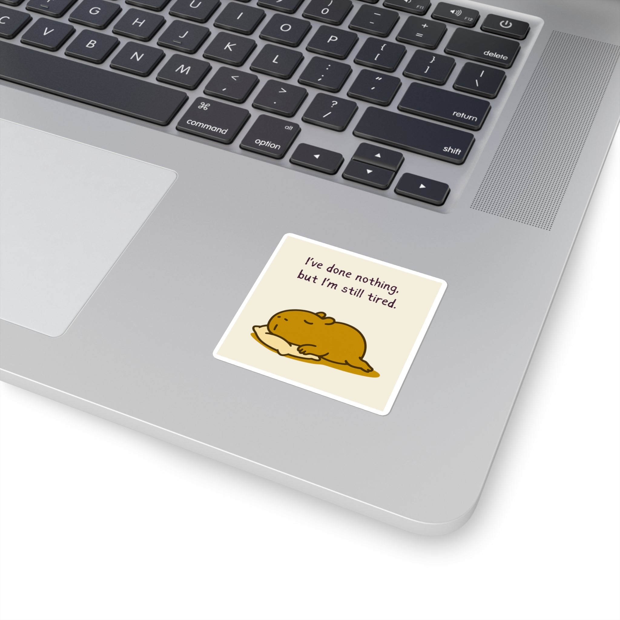 I’ve Done Nothing But I’m Still Tired Sticker – Funny Glossy Capybara Vinyl Sticker for Laptops & Journals