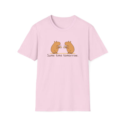 "Same Time Tomorrow" Coffee Lover Capybara Softstyle Tee