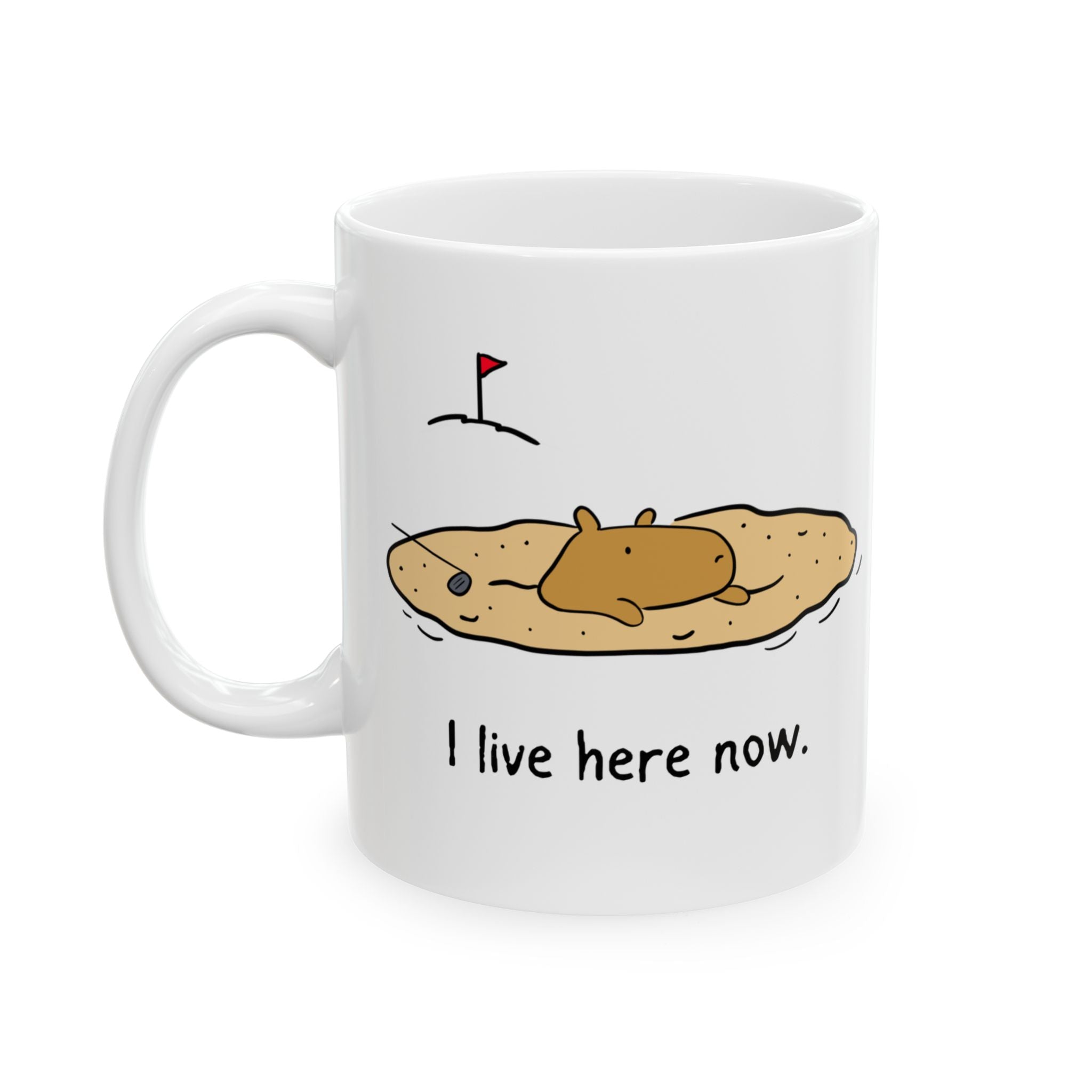 "I live here now" Capybara Bunker Golf Humor Coffee Mug
