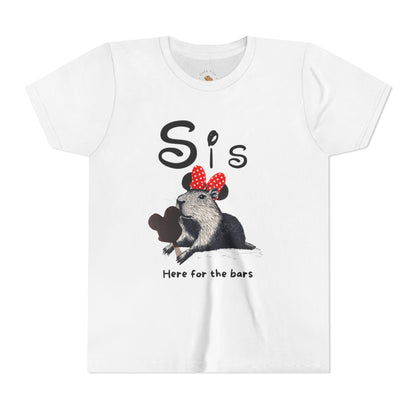 Sis Theme Park Here for the BarsTee -  Capybara Youth Unisex Jersey Short Sleeve Shirt