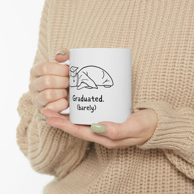 Funny Graduation Mug – “Graduated (Barely)” Capybara Coffee Mug