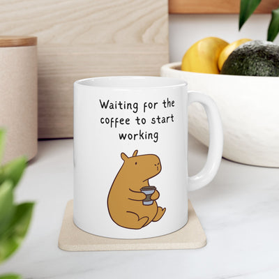 Funny Coffee Mug – Waiting for the Coffee to Start Working Capybara Mug
