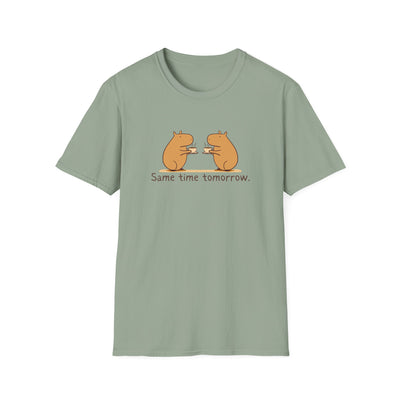"Same Time Tomorrow" Coffee Lover Capybara Softstyle Tee