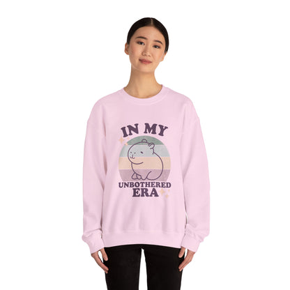 In My Unbothered Era Capybara Sweatshirt – Funny Chill Era Crewneck for Adults – Cozy Capy Life Retro Sun Design