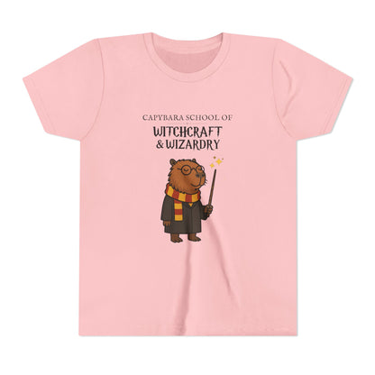 Whimsical Youth Tee - Capybara School of Witchcraft & Wizardry, Funny Hairy Potter Parody | Magical Fandom Gift |  Youth Hairy Potter Unisex Tee