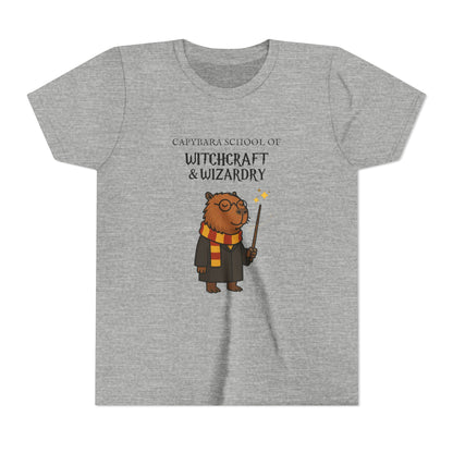 Whimsical Youth Tee - Capybara School of Witchcraft & Wizardry, Funny Hairy Potter Parody | Magical Fandom Gift |  Youth Hairy Potter Unisex Tee