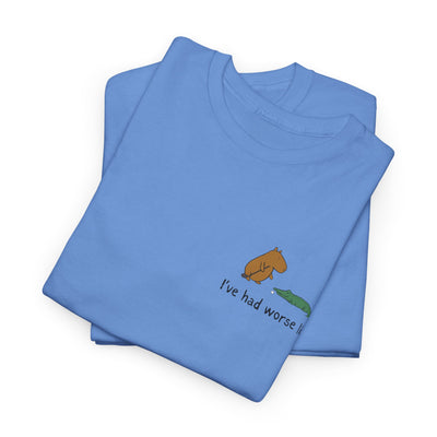"I've had worse lies" - Funny Golf Capybara Left Logo Heavy Tee
