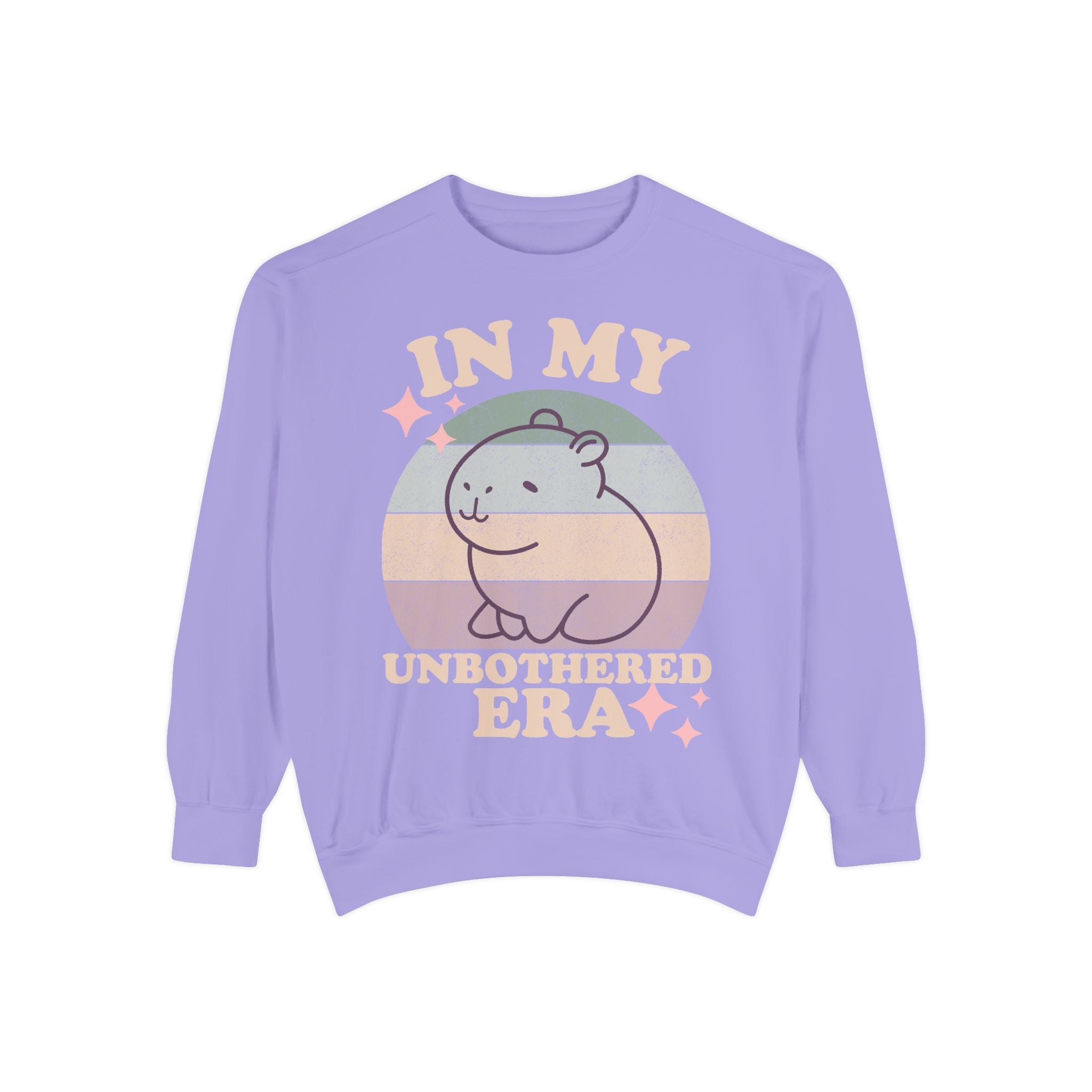 In My Unbothered Era Capybara Sweatshirt – Funny Chill Era Crewneck for Adults – Cozy Capy Life Retro Sun Design