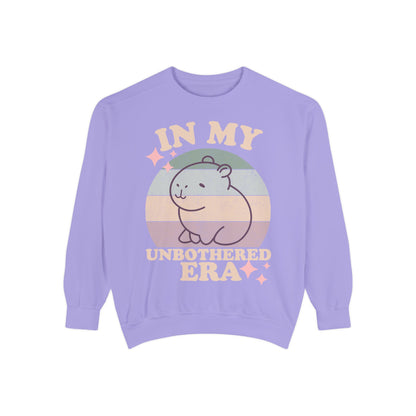 In My Unbothered Era Capybara Sweatshirt – Funny Chill Era Crewneck for Adults – Cozy Capy Life Retro Sun Design