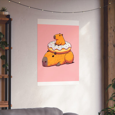 Cute & Funny Capybara Wall Art Print – Capybara Donut Bliss