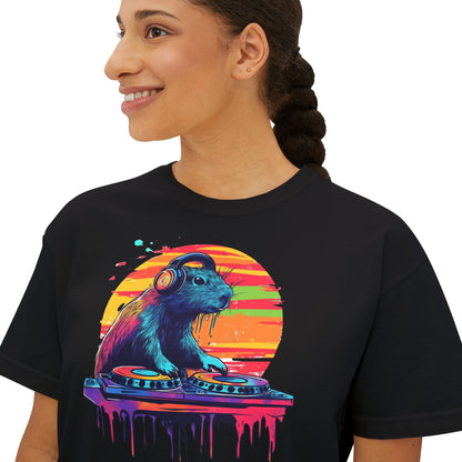 DJ Capybara Double Turntable - Women's Boxy Shirt