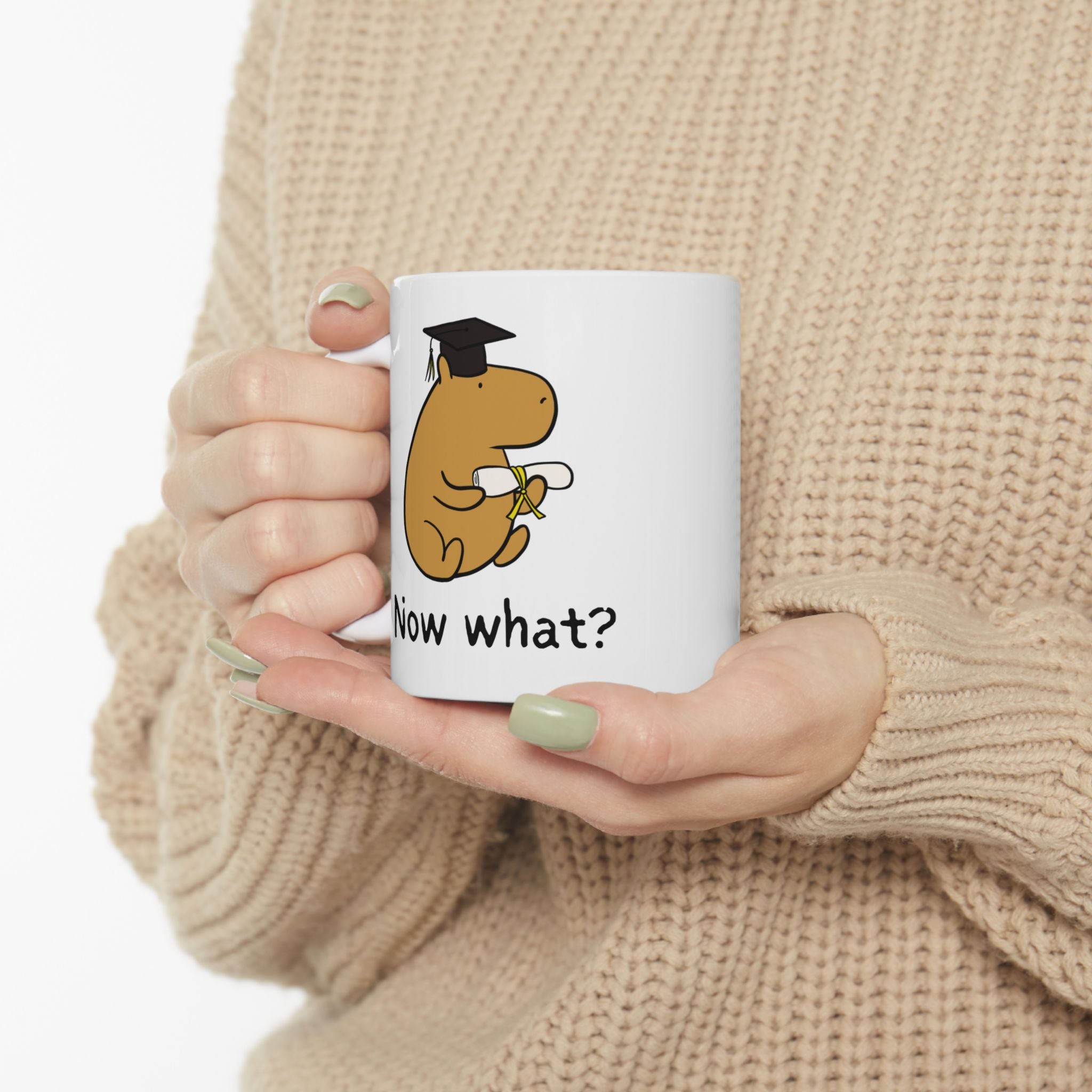 "Now what?” Capybara Graduation Aftermath Coffee Mug