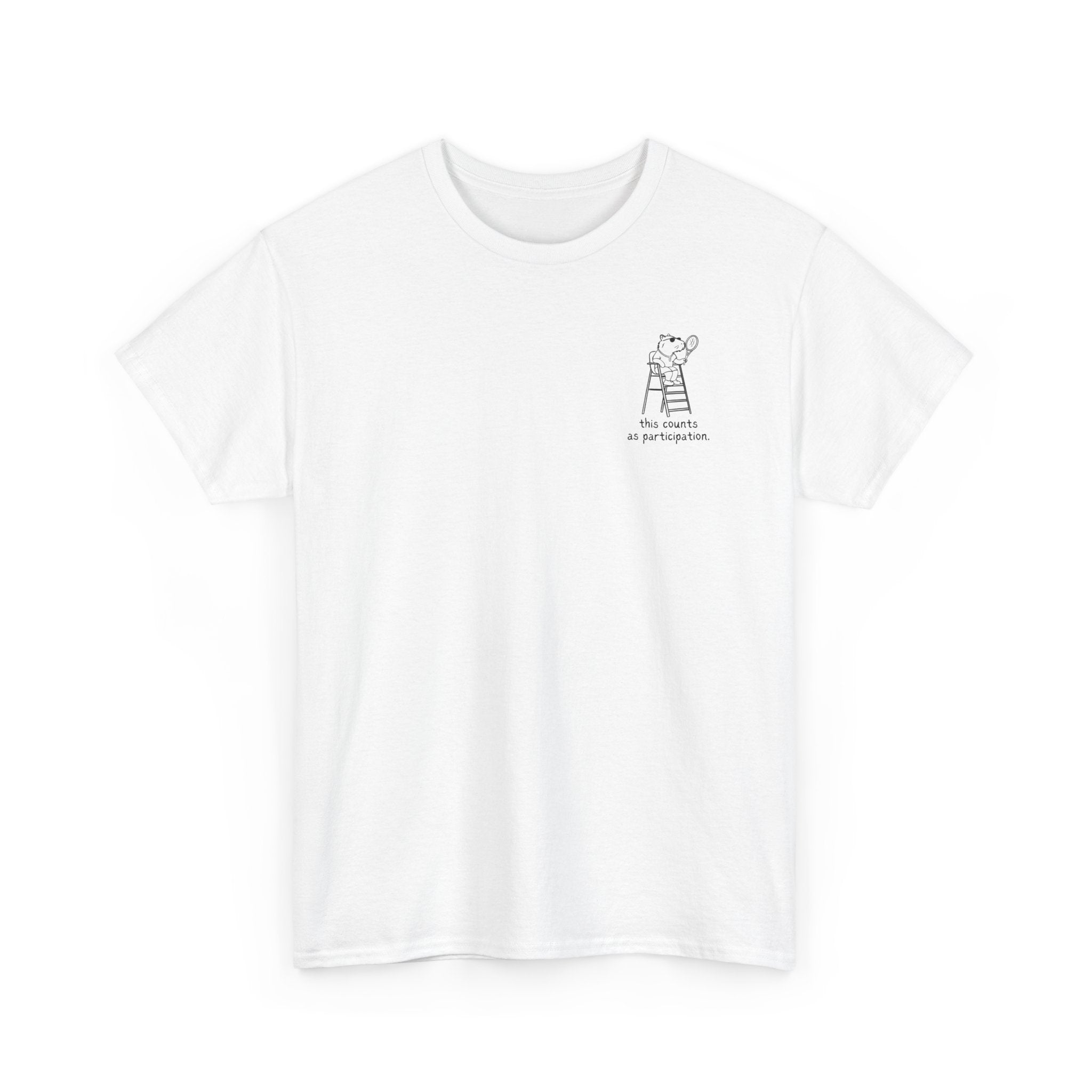 Minimalist Capybara T-Shirt – This Counts as Participation Left Chest Heavy Tee