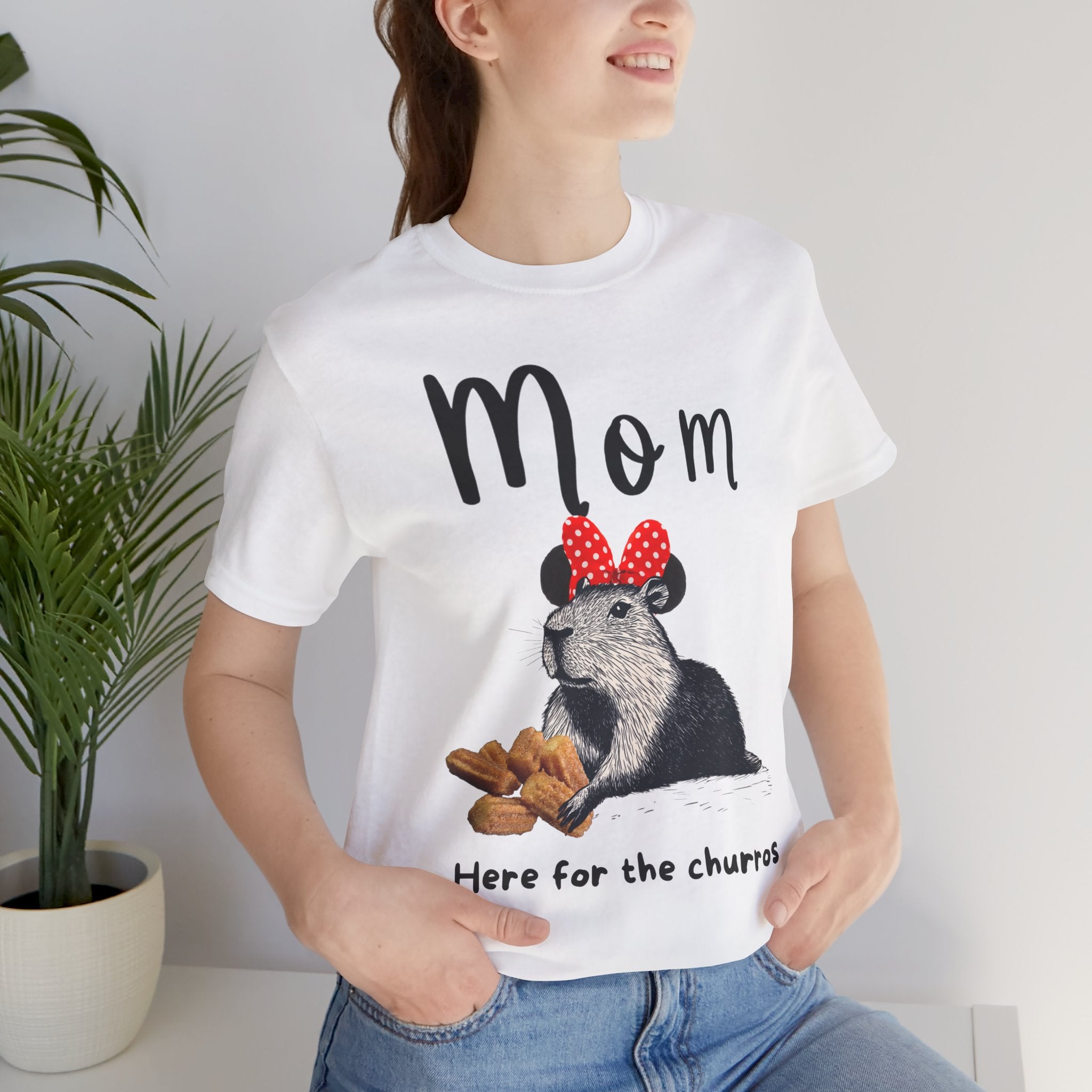 Mom Theme Park Here for the Churros Tee -  Capybara Snack Unisex Jersey Short Sleeve Shirt