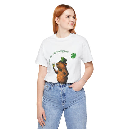 St Patrick's Day Luck Start the Shenanigans Tee -  Dapper Capybara Unisex Jersey Short Sleeve Shirt