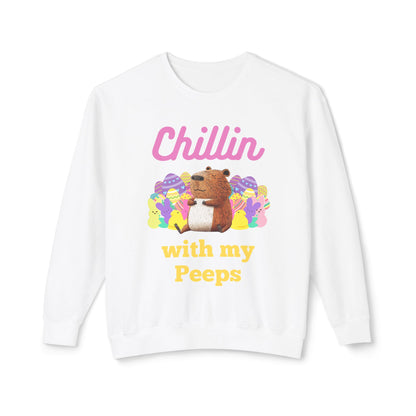 Chillin with My Peeps Unisex Lightweight Crewneck Sweatshirt - Fun Easter Relaxation Tee