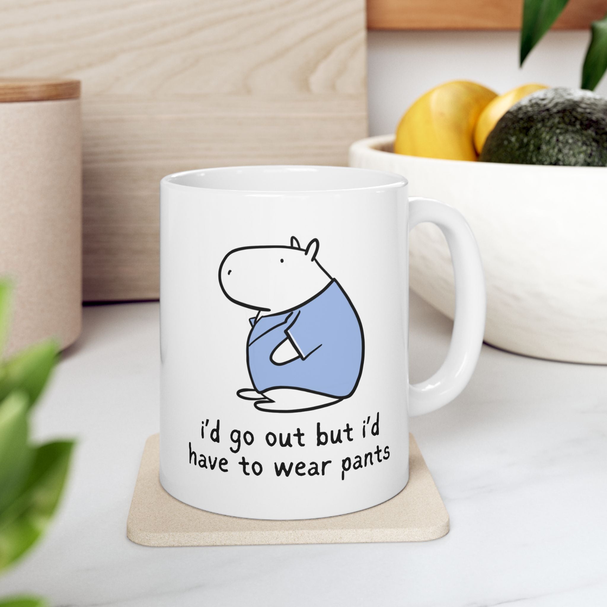 "I'd Go Out But I'd Have to Wear" Pants Capybara W.F.H. Coffee Mug