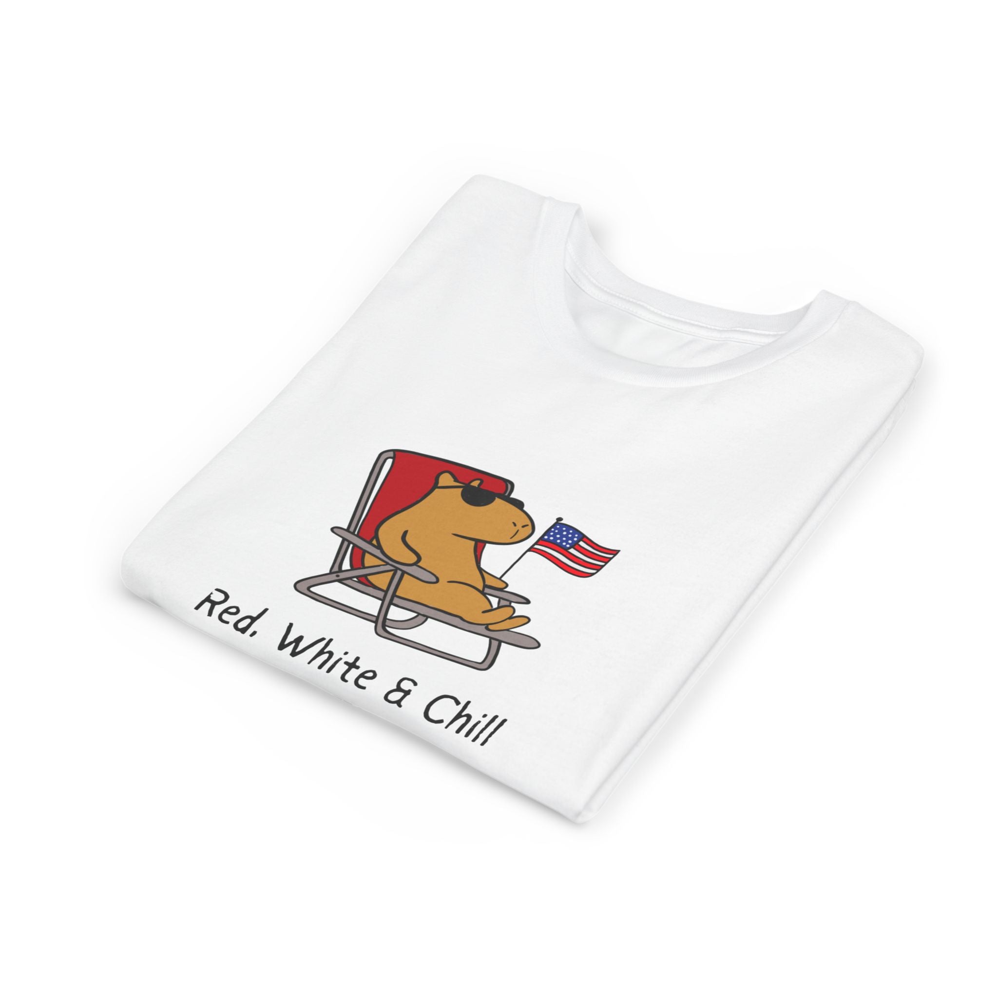 Kids USA Shirt – "Red, White & Chill" Patriotic Capybara Youth Tee
